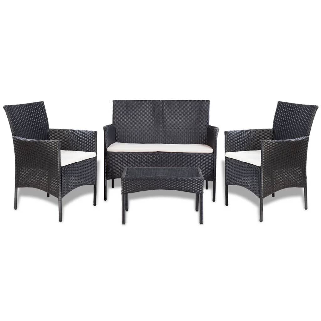 vidaXL Garden Sofa Set 7 Pieces Poly Rattan Black and Cream White