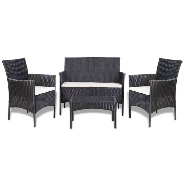 vidaXL Garden Sofa Set 7 Pieces Poly Rattan Black and Cream White