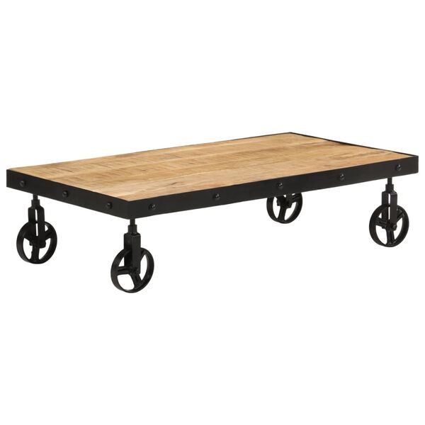 vidaXL Coffee Table with Wheels Solid Mango Wood 100x55x26 cm