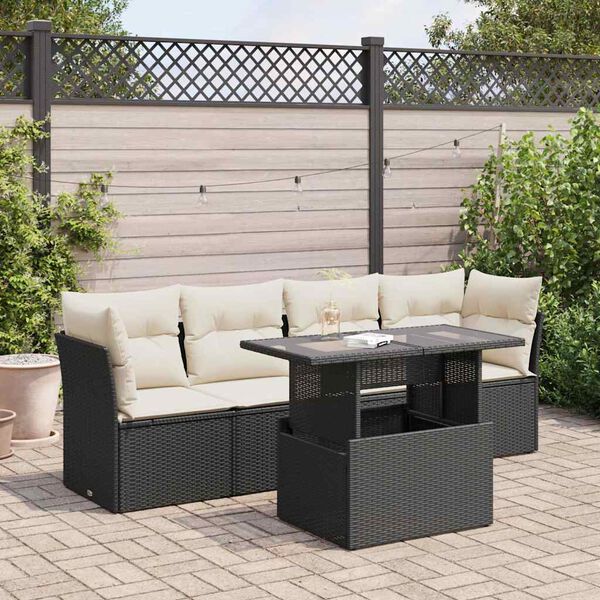vidaXL 5 Piece Garden Sofa Set with Cushions Black Poly Rattan
