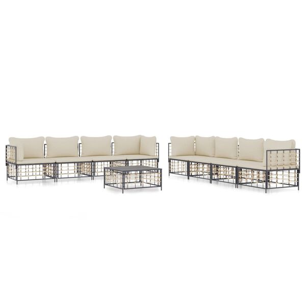 vidaXL 9 Piece Garden Lounge Set with Cushions Anthracite Poly Rattan