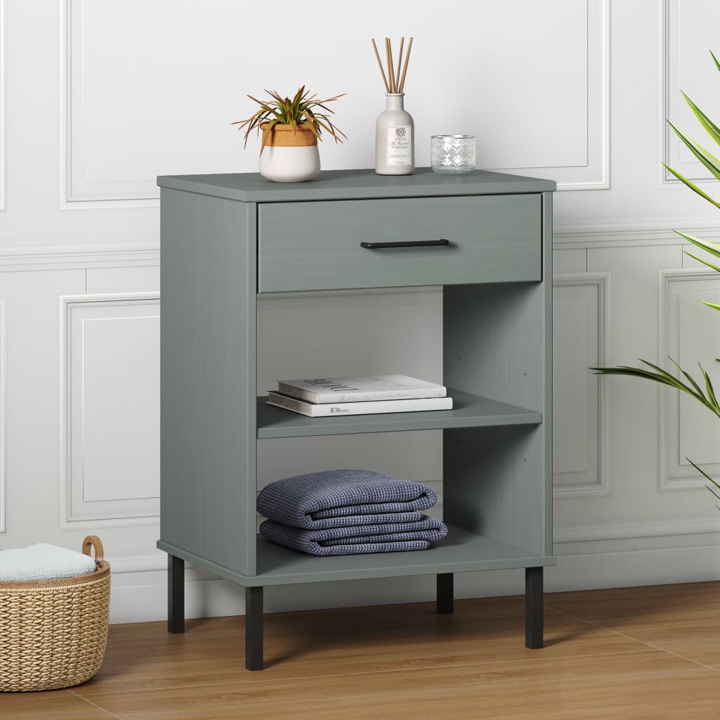 vidaXL Console Cabinet with Metal Legs Grey Solid Wood Pine OSLO