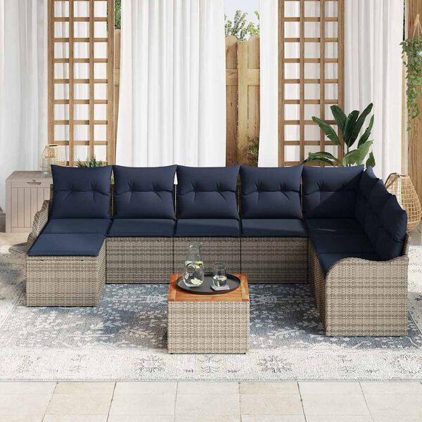 vidaXL Garden Sofa Set with Cushion 9 pcs Grey Poly Rattan