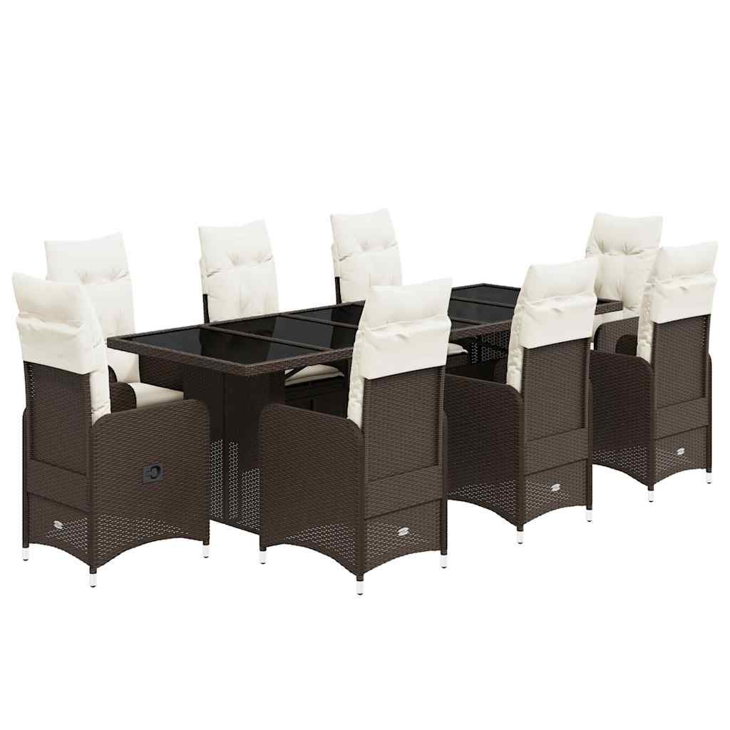 vidaXL 11 Piece Garden Bistro Set with Cushions Brown Poly Rattan