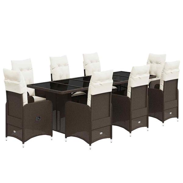 vidaXL 11 Piece Garden Bistro Set with Cushions Brown Poly Rattan