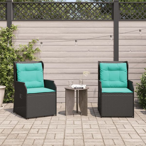 vidaXL Reclining Garden Chairs 2 pcs with Cushions Black Poly Rattan