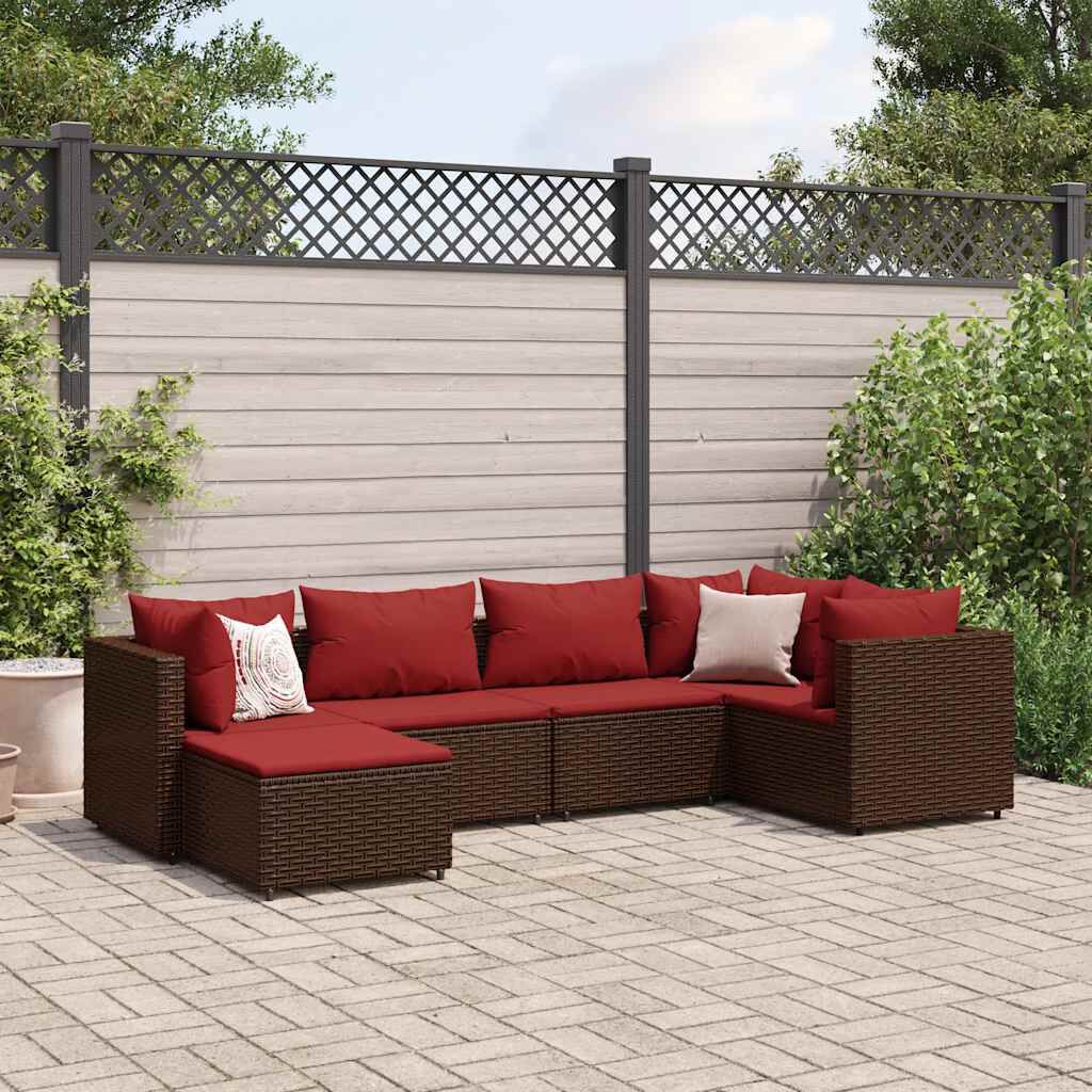 vidaXL 6 Piece Garden Lounge Set with Cushions Brown Poly Rattan