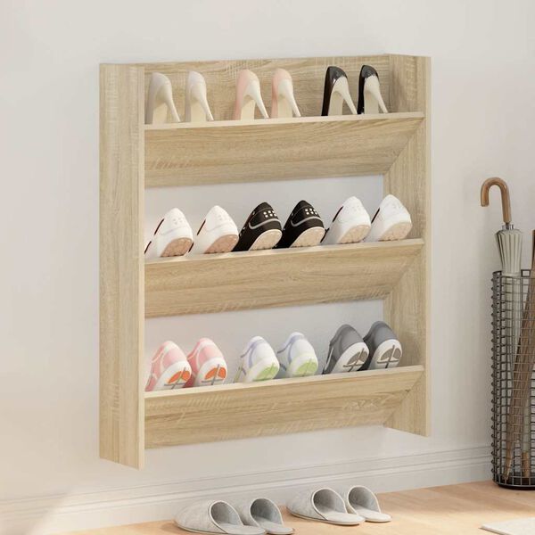 vidaXL Wall Shoe Cabinet Sonoma Oak 80x18x90 cm Engineered Wood