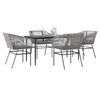vidaXL 5 Piece Garden Dining Set with Cushions Grey Poly Rattan Glass