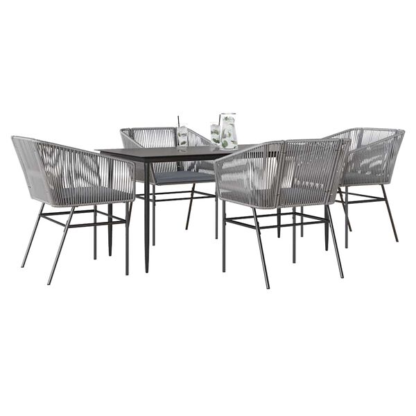 vidaXL 5 Piece Garden Dining Set with Cushions Grey Poly Rattan Glass