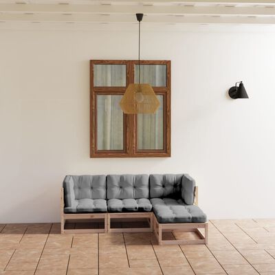 vidaXL 4 Piece Garden Lounge Set with Cushions Solid Pinewood