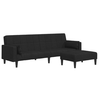 vidaXL 2-Seater Sofa Bed with Footstool Black Fabric