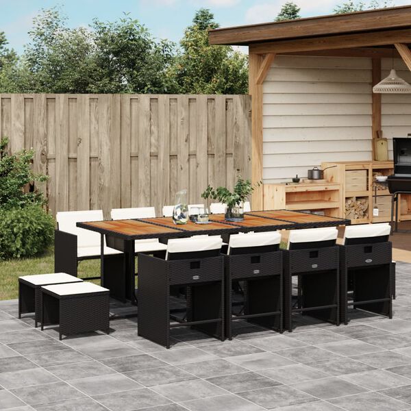 vidaXL 13 Piece Garden Dining Set with Cushions Black Poly Rattan