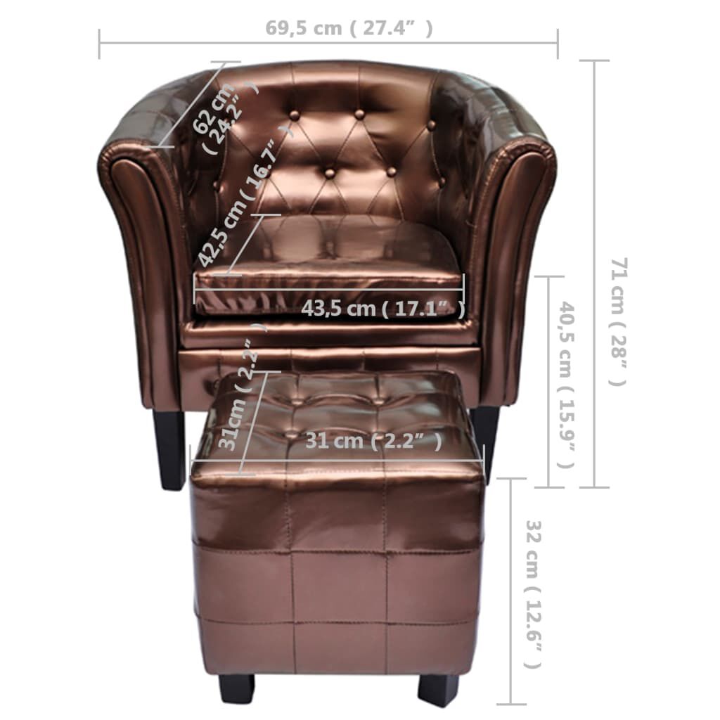 vidaXL Tub Chair with Footstool Brown Faux Leather