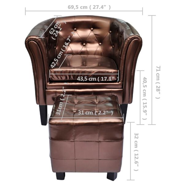 vidaXL Tub Chair with Footstool Brown Faux Leather