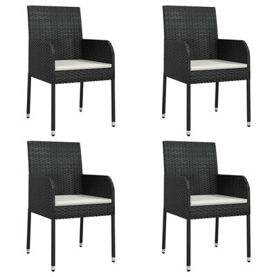 vidaXL 5 Piece Garden Dining Set with Cushions Black Poly Rattan