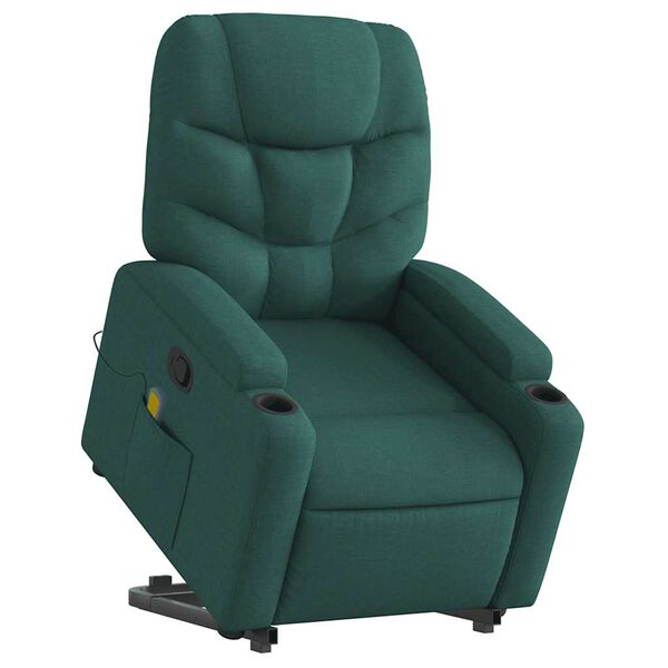 vidaXL Stand up Massage Recliner Chair Dark Green Fabric