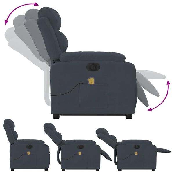 vidaXL Electric Stand up Massage Recliner Chair Dark Grey Velvet