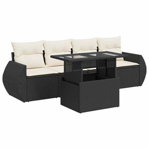 vidaXL 5 Piece Garden Sofa Set with Cushions Black Poly Rattan