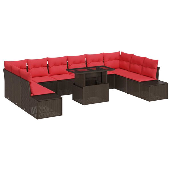 vidaXL 11 Piece Garden Sofa Set with Cushions Brown Poly Rattan