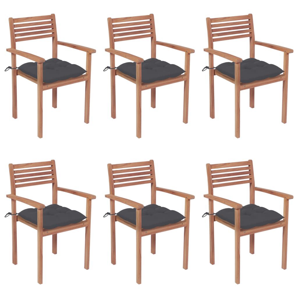 vidaXL Stackable Garden Chairs with Cushions 6 pcs Solid Teak Wood