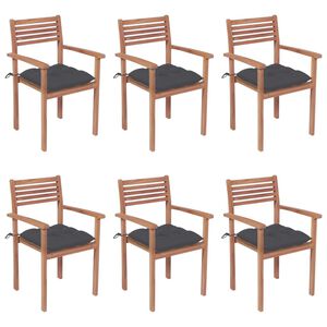 vidaXL Stackable Garden Chairs with Cushions 6 pcs Solid Teak Wood
