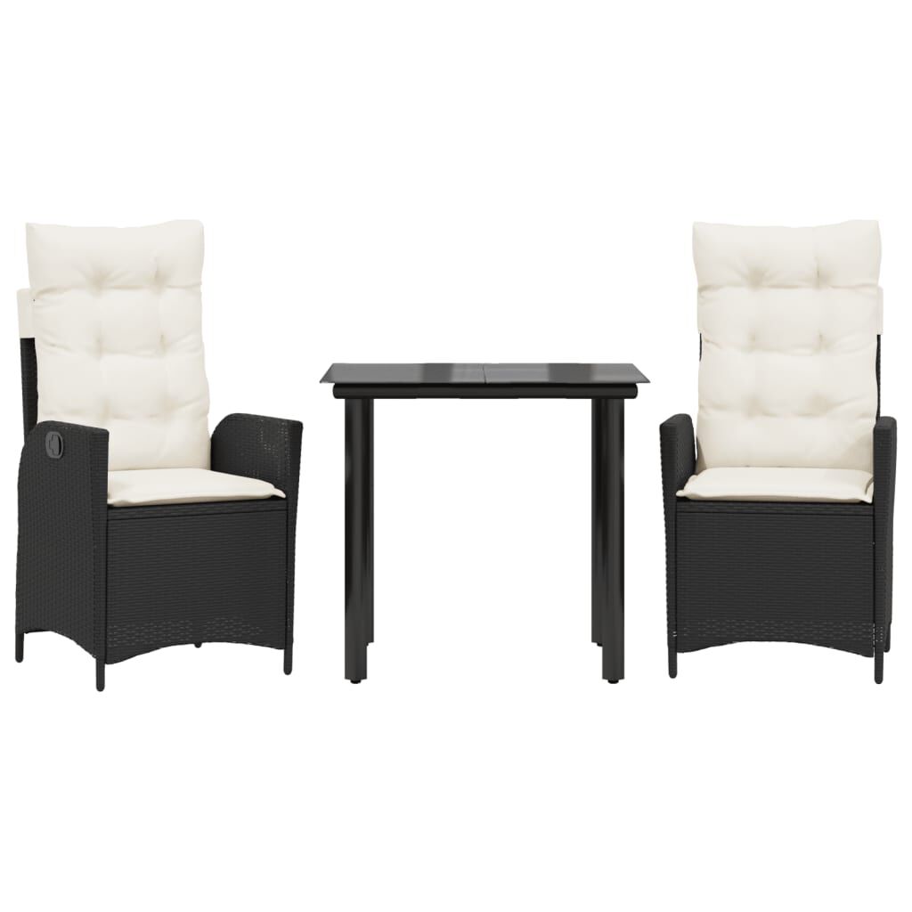 vidaXL 3 Piece Garden Dining Set with Cushions Black Poly Rattan