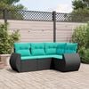 vidaXL 4 Piece Garden Sofa Set with Cushions Black Poly Rattan