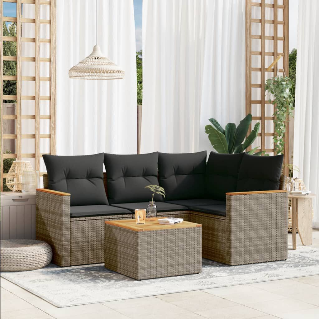 vidaXL 5 Piece Garden Sofa Set with Cushions Grey Poly Rattan