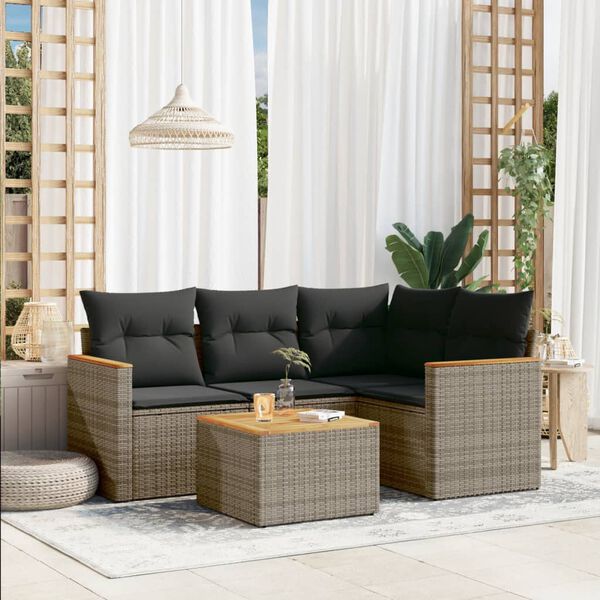 vidaXL 5 Piece Garden Sofa Set with Cushions Grey Poly Rattan