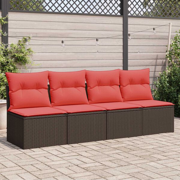 vidaXL Garden Sofa with Cushion Brown 220 x 62 x 69cm Poly Rattan