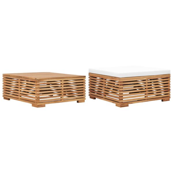 vidaXL Garden Table and Footrest Set & Cream Cushion Solid Teak Wood