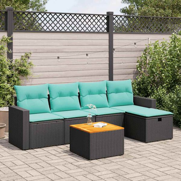 vidaXL 6 Piece Garden Sofa Set with Cushions Black Poly Rattan
