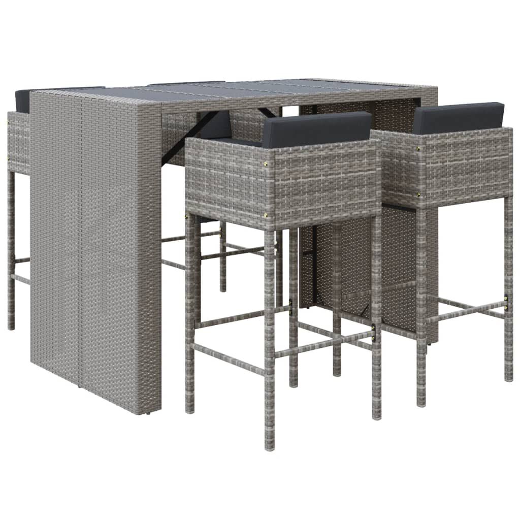 vidaXL 5 Piece Garden Bar Set with Cushions Grey Poly Rattan
