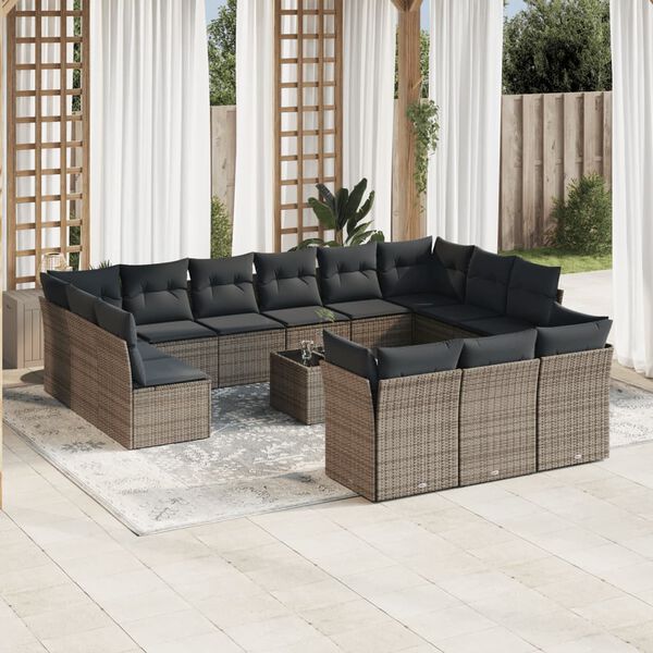 vidaXL 14 Piece Garden Sofa Set with Cushions Grey Poly Rattan