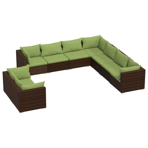 vidaXL 9 Piece Garden Lounge Set with Cushions Brown Poly Rattan