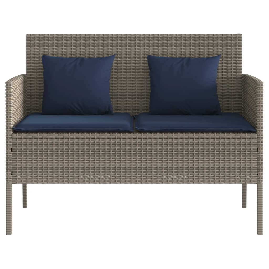 vidaXL Garden Bench with Cushions Grey Poly Rattan