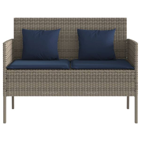 vidaXL Garden Bench with Cushions Grey Poly Rattan