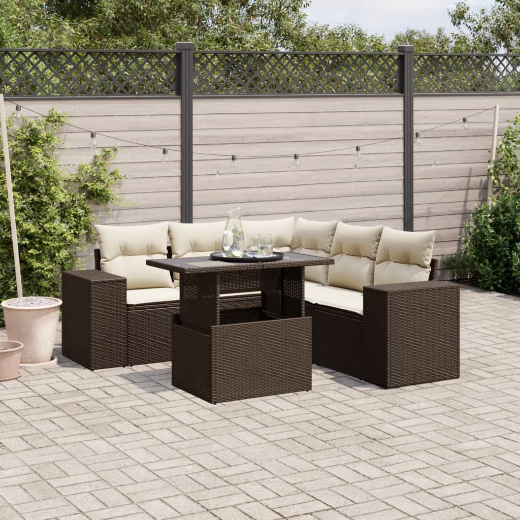 vidaXL 6 Piece Garden Sofa Set with Cushions Brown Poly Rattan