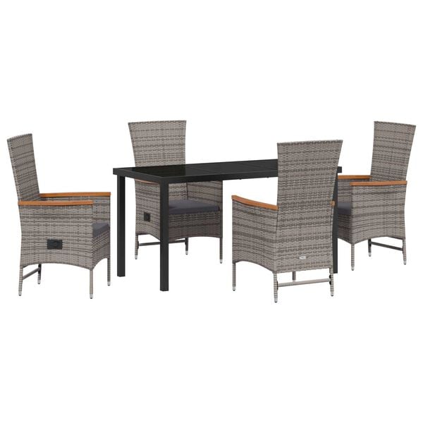 vidaXL Garden Dining Set with Cushion 5 pcs Grey Powder-Coated Steel