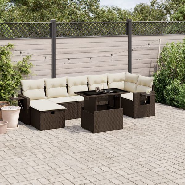vidaXL 8 Piece Garden Sofa Set with Cushions Brown Poly Rattan
