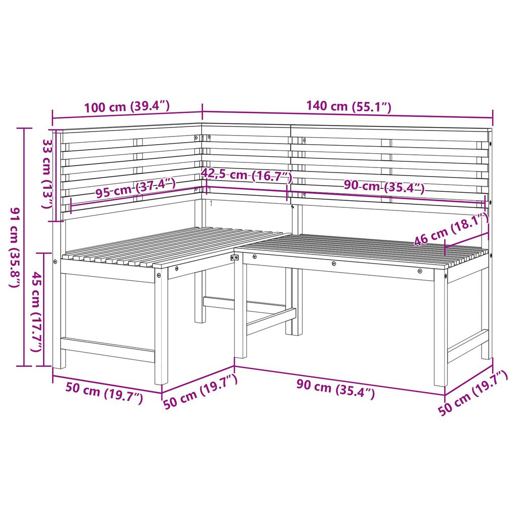 vidaXL 3-Piece Garden Bench Set - Solid Acacia Wood