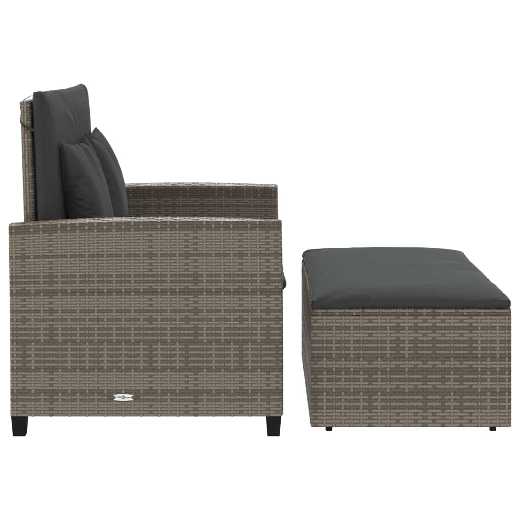 vidaXL Garden Sofa with Cushions 2-Seater Grey Poly Rattan