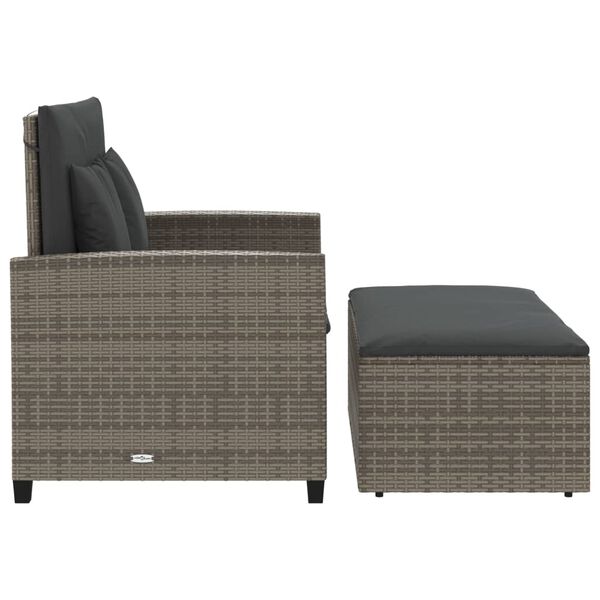 vidaXL Garden Sofa with Cushions 2-Seater Grey Poly Rattan