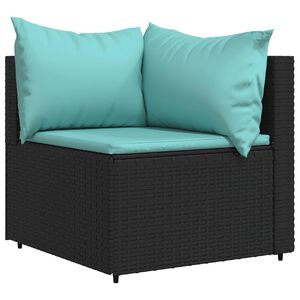 vidaXL Garden Corner Sofa with Cushions Black Poly Rattan