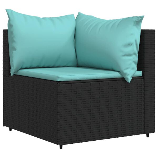 vidaXL Garden Corner Sofa with Cushions Black Poly Rattan