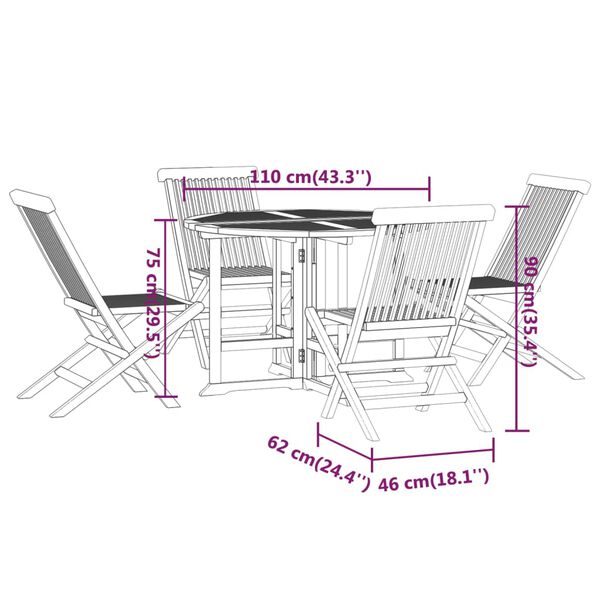 vidaXL 5 Piece Folding Outdoor Dining Set Solid Wood Teak