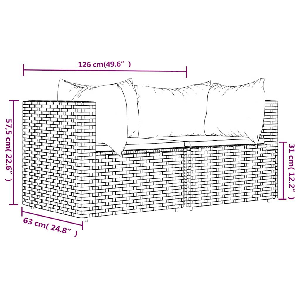 vidaXL Garden Corner Sofas with Cushions 2 pcs Black Poly Rattan