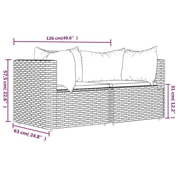 vidaXL Garden Corner Sofas with Cushions 2 pcs Black Poly Rattan