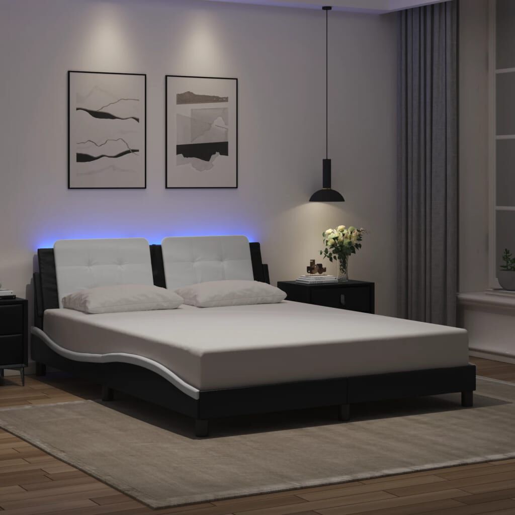 vidaXL Bed Frame with LED without Mattress Black and White 152x203 cm Queen